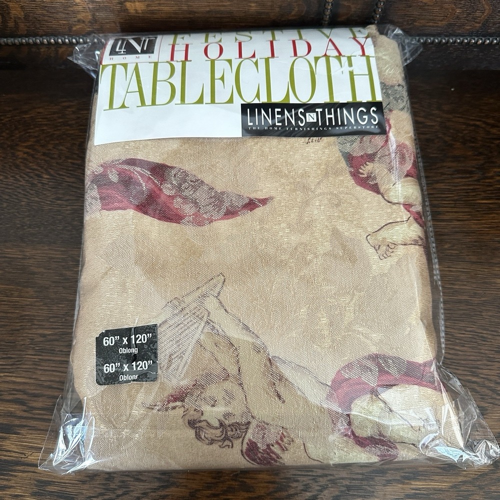 Linens N Things Holiday Tablecloth 60x120 Inch Cheribini Antique Gold Oblong New